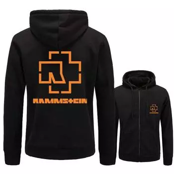 Модная куртка с капюшоном с принтом Rammstein, кардиган на молнии, мужской свободный свитер с капюшоном L чёрный