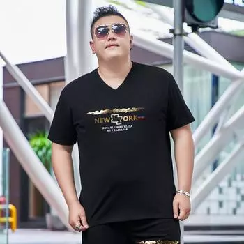 Модная молодежная футболка больших размеров с короткими рукавами Fat Man s Plus Size Очень большая футболка из ледяного шелка Fat Man Cool Feeling 2XL чёрный