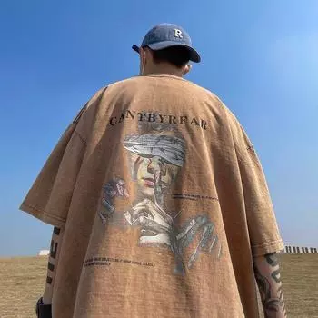 Модная мужская футболка с коротким рукавом большого размера Washing khaki L