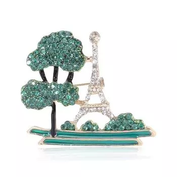 Модная подвеска из сплава с бриллиантами Creative Green Pine, брошь в виде Эйфелевой башни, булавка для аксессуара свитера зелёный