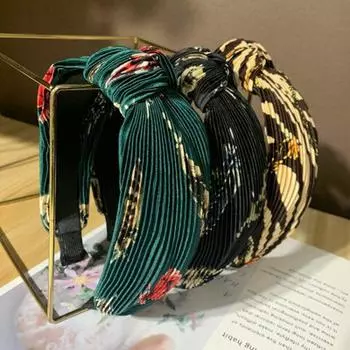 Модная повязка на голову с цветочным принтом, аксессуары для волос, женская повязка на голову с узлом чёрный