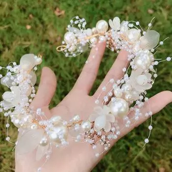 Модная повязка на голову с жемчугом и цветком, свадебная корона, аксессуары для волос, женская повязка на голову с тиарой и кристаллами, украшения для волос Width: 14cm