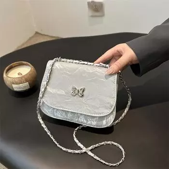 Модная сумка-цепочка с бабочкой, женская сумка-мессенджер через плечо, универсальная мини-сумка для помады серебряный