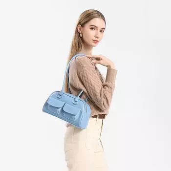 Модная сумка для боулинга из кожи с масляным воском, сумка-тоут с несколькими карманами для подмышек белый