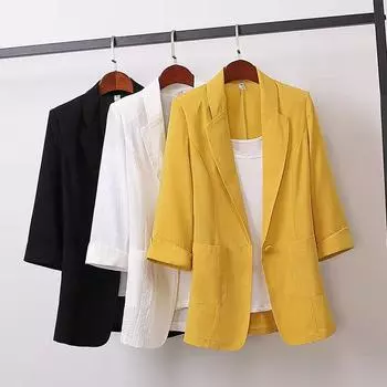 Модная женская куртка, однотонная, желтая, черная, из хлопчатобумажной ткани, свободное пальто большого размера, новые весенне-летние куртки, женский костюм M белый