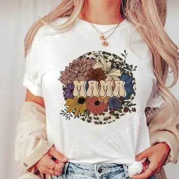 Модная женская одежда Mama Letters Graphic T-Shirt Happy Time Lovely Cartoon Mom Mother Boy Son Vacation For Lady Y2K Tops S