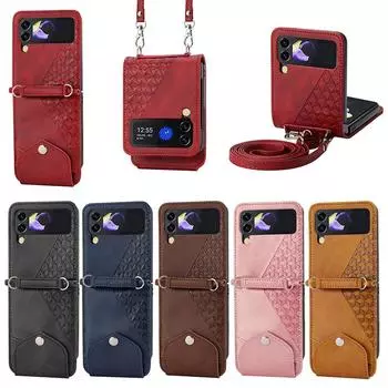 Модная женская сумка через плечо для Samsung Galaxy Z Flip 3 4 5g, сумка для карточек, чехол для телефона для Galaxy Z Flip3 Flip4, кожаный кошелек-кошелек Case & Strap чёрный