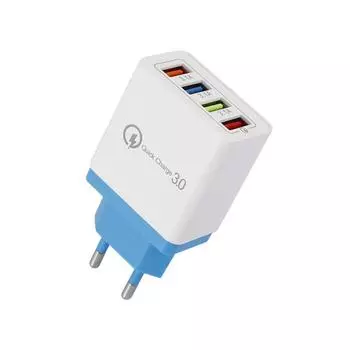 Модное электронное зарядное устройство с 4 USB-портами и адаптером питания для быстрой зарядки чёрный