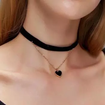 Модное бархатное колье-колье для женщин, двухслойное ожерелье с подвеской «Любовь», винтажное готическое ожерелье с ключицей, ювелирные аксессуары на шею вино красного