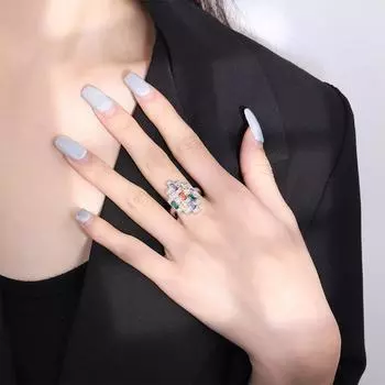 Модное цветное кольцо с цирконием и снежным лотосом Дизайн Sense Colorful Ice Linghua Цветное кольцо с сокровищами Цветное турмалиновое кольцо
