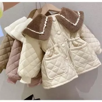 Модное флисовое толстое теплое пальто для малышей, верхняя одежда для малышей, воротник, галстук, одежда для девочек, пальто, зимняя куртка 140cm бежевый