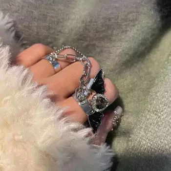 Модное геометрическое кольцо Dark Cold Wind Gothic Ring Нерегулярное панк-кольцо с крыльями летучей мыши для женщин серебряный