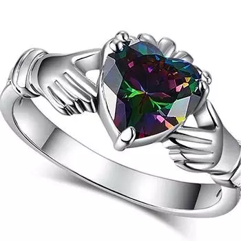Модное кольцо Claddagh в форме сердца с радугой и зубцами CZ, посеребренные модные украшения, лучший подарок для влюбленных, кольца для женщин 6