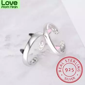 Модное кольцо для ушей в виде кошки для женщин, модные ювелирные изделия из стерлингового серебра 925 пробы, подарки на помолвку, женские украшения, бижутерия Alr0163 Resizable розовый