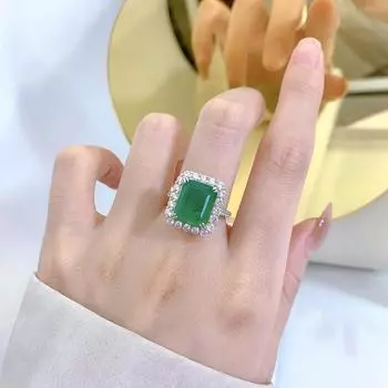 Модное кольцо из белого золота 18 карат с изумрудной огранкой 5CT 10*12 мм, кольцо с драгоценными камнями для женщин, подарок на годовщину, ювелирные изделия из стерлингового серебра 925 пробы 9 зелёный