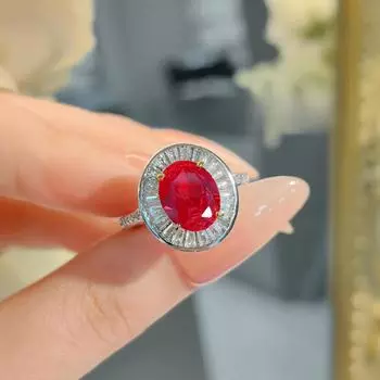 Модное кольцо из красного корунда T-Square, легкое роскошное кольцо с дренажным эффектом цвета голубиной крови и красным бриллиантом с высоким содержанием углерода для женщин