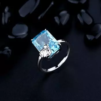 Модное кольцо с аквамарином и высокоуглеродистым бриллиантом 10*14 мм для женщин, подарок на годовщину, ювелирные изделия из стерлингового серебра 925 пробы 9