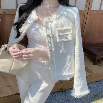 Модное короткое белое пальто, уникальный дизайн для женщин S белый