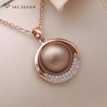 Модное круглое ожерелье с подвеской из искусственного жемчуга для женщин, свадебные украшения из розового золота с кубическим цирконием