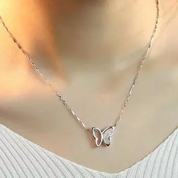 Модное ожерелье из стерлингового серебра 925 пробы, ювелирные изделия, элегантное ожерелье с подвеской в форме бабочки из циркона для женщин, подарки на день Святого Валентина 43.5cm серебряный