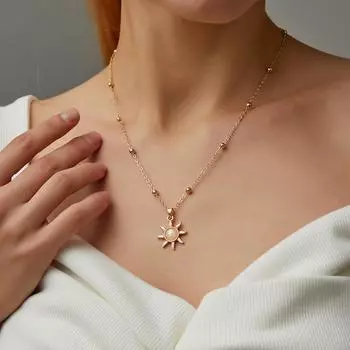 Модное ожерелье от солнца с опалом, темпераментное ожерелье с инкрустацией опалом, маленькое и красивое простое ожерелье на ключице, женские аксессуары серебряный