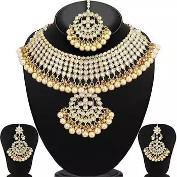 Модное позолоченное свадебное ожерелье Kundan с жемчугом и ожерельем для женщин