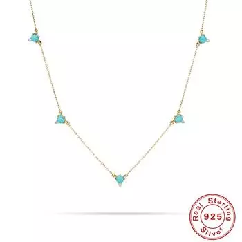 Модное простое ожерелье из стерлингового серебра S925 с инкрустацией в виде 5 когтей бирюзового цвета с текстурой высокого класса на ключицу 925 silver золотой