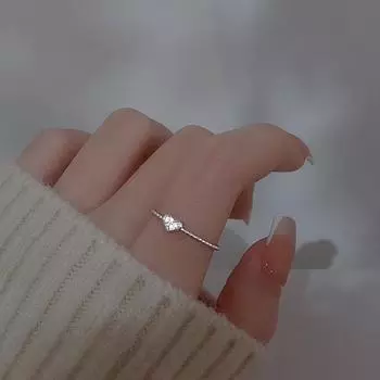 Модное регулируемое кольцо с цирконом Love Heart серебряный