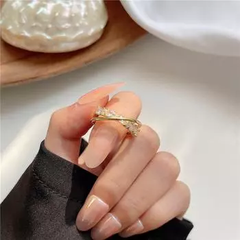 Модное регулируемое открытое кольцо с ярким цирконием для женщин Cross round zircon ring