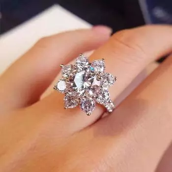 Модное роскошное кольцо с настоящим муассанитом в виде солнечного цветка, 2 карата D, цвет VVS1, лабораторный бриллиант, чистое серебро 925 пробы для женщин, свадебные ювелирные украшения 9