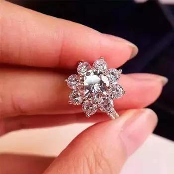 Модное роскошное кольцо с настоящим муассанитом в форме солнечного цветка, 1 карат, цвет D, VVS1, лабораторные бриллианты, стерлинговое серебро 925 пробы для женщин, свадебные ювелирные украшения 9