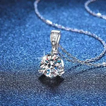 Модное сертифицированное GRA 3-зубчатое 1-2CT D-цветное ожерелье с подвеской из муассанита для женщин S925, серебряная цепочка с бриллиантами на шею, ожерелья 41-50cm&1CT 6.5mm