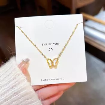 Модное титановое ожерелье-бабочка, простая темпераментная нишевая ключичная цепочка из 18-каратного золота, подвеска, сетевое взрывное ювелирное изделие золотой