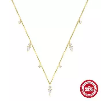 Модное женское ожерелье с каплями воды из стерлингового серебра S925 с цирконом 5A, цепочка на ключицу 925 silver золотой