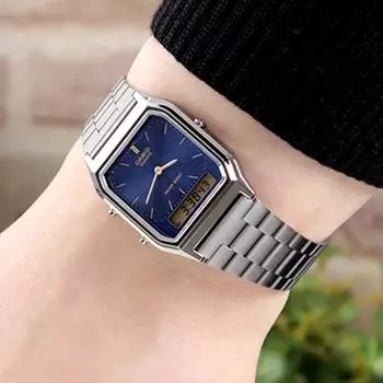 Модные аналоговые цифровые часы Casio с двойным временем и бесплатной пряжкой