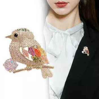 Модные блестящие нежные значки с животными, броши, булавки для женщин, изысканный полный кристалл, сорока, птица, булавка, ювелирные изделия 2pcs