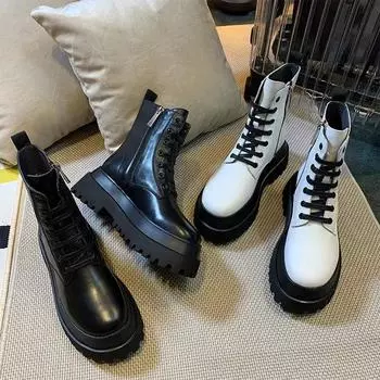 Модные ботильоны женские зимние однотонные botas mujer дышащие увеличенные мотоциклетные ботинки на платформе модные черные sapatos feminino 35 белый