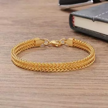 Модные браслеты с двойной цепочкой из пшеницы, золотые браслеты из нержавеющей стали, классические мужские украшения с застежкой-карабином, винтажный подарок для мужчин