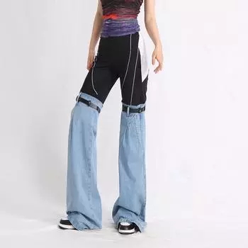 Модные брюки Micro-pull, женские летние джинсовые брюки с завышенной талией, повседневные брюки Sense Thin с широкими штанинами S синий