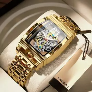 Модные часы с полым корпусом для мотоцикла и коробки передач Tourbillon Leather Watch, мужские персонализированные водонепроницаемые светящиеся часы