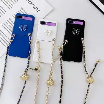 Модные чехлы на плечевой ремень с узлом и бантом для Samsung Galaxy Z Flip 1 2 Zflip2 1 5g, жесткий чехол через плечо с ремешком из ПК For SAM Z Flip 1 2 белый