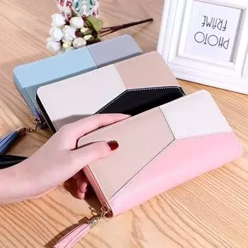 Модные длинные кошельки на молнии, женские длинные кошельки для монет, сумки, портмоне, держатель для карт, кошелек из искусственной кожи чёрный