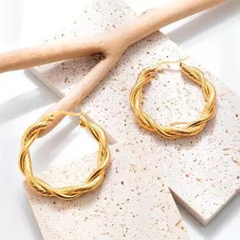 Модные двухрядные серьги Line Twist Twist из нержавеющей стали в европейском и американском стиле, простые женские серьги из титановой стали 18 карат в стиле ретро