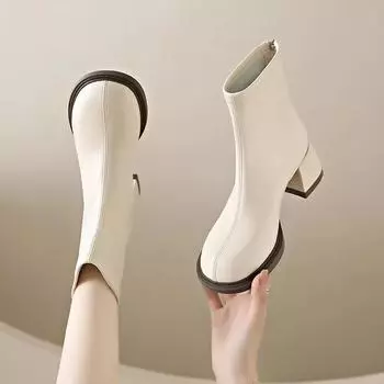 Модные Fang Tou Fashion Snow 2024 Весна, осень и зима Новые простые и элегантные короткие сапоги из овчины с застежкой-молнией сзади для женщин 35 чёрный