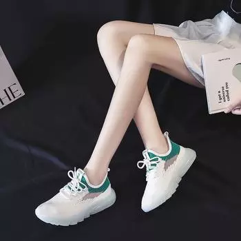 модные Fly Woven Breathable Solid Color Удобные женские сетчатые спортивные повседневные кроссовки Модные изысканные женские повседневные кроссовки 35 зелёный