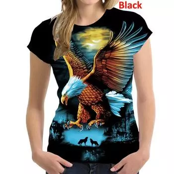 Модные футболки с принтом 3D Eagle, весенние и летние женские модные повседневные футболки с круглым вырезом и короткими рукавами S