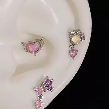 Модные градиентные розовые сердечки-бабочки, серьги-гвоздики, сладкие изысканные серьги-бабочки, пирсинг, ювелирные изделия, аксессуары, подарок A3