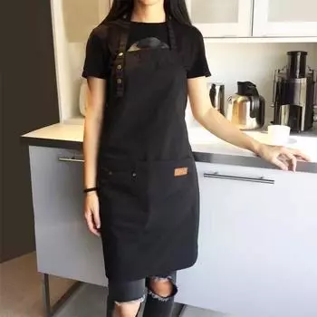 Модные холщовые кухонные фартуки для женщин и мужчин, рабочий фартук для шеф-повара для гриля, ресторана, бара, кафе, красоты, маникюра, студии, униформа чёрный