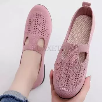 Модные и дышащие летние сетчатые легкие туфли для мам, повседневные нескользящие спортивные туфли из вулканизированной ткани для женщин 35