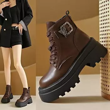 Модные и удобные женские ботинки Yankee Boots на толстой подошве, модные уличные байкерские ботинки 35 коричневый